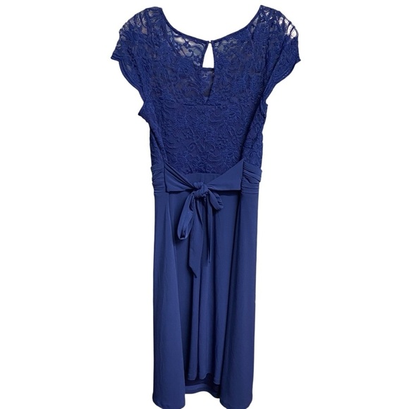 Motherhood Maternity Cap Sleeve Lace Inlet Dress Size M Royal Blue Back Tie - Picture 5 of 13